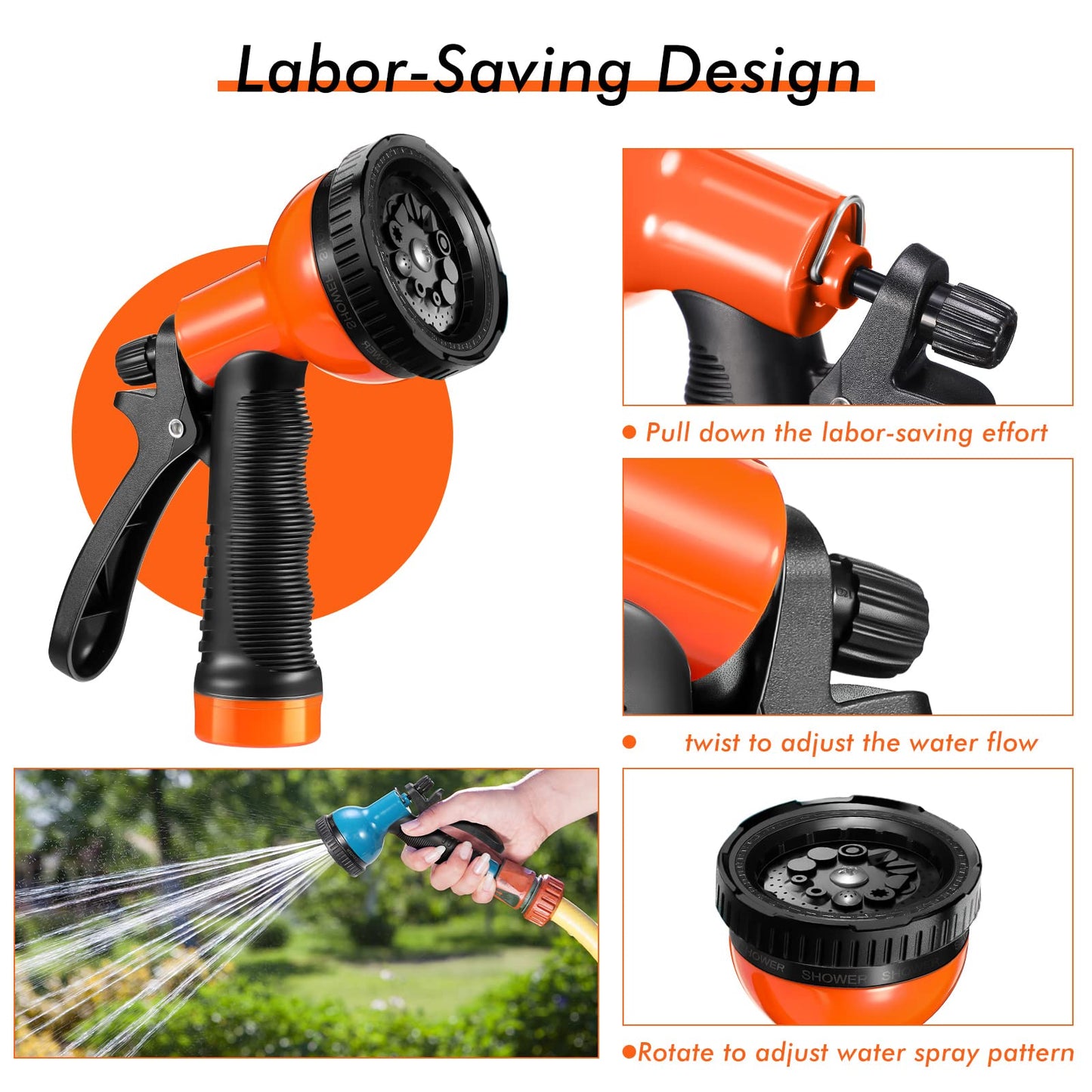4 Pcs Garden Hose Nozzle Sprayer 10 Adjustable Watering Patterns Heavy Duty High Pressure Water Gun for Watering Plants Washing Cars and Showering Pets