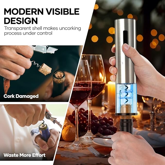 Crenova Wine Opener Electric, Rechargeable Wine Bottle Opener, Automatic Corkscrew with Vacuum Stopper, Aerator Pourer, Foil Cutter, Display Base, House Warming Gifts for New Home Wedding Birthday