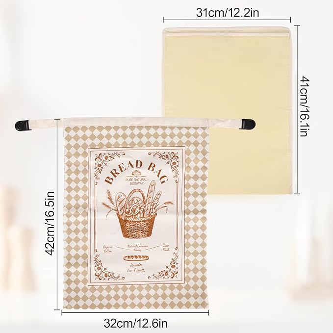 2 Packs Sourdough Bags, Reusable Beeswax Bread Bags for Sourdough, Eco-Friendly Cotton Removeable Bread Bags to Keep Loaves Fresh Longer, 12×16 Inches
