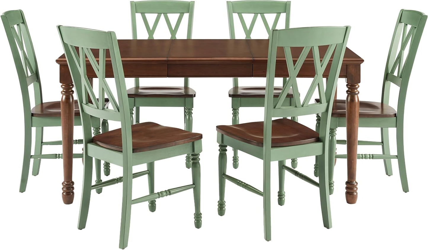 Crosley Furniture Shelby 7-Piece Traditional Dining Table Set for 6, Dinner Tables with Kitchen Chairs, Distressed Teal/Dark Cherry