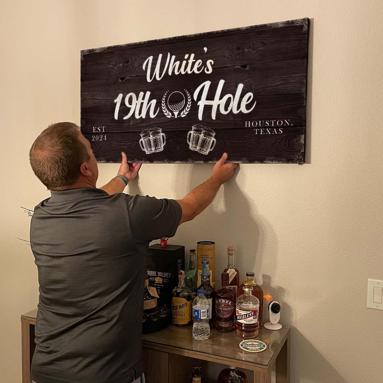 TAILORED CANVASES Golf Art Decor - Personalized Vintage Golf Wall Art Sign for Man Cave, Bedroom, Basement, Home Bar and Custom Gift for Husband, Dad, Wedding & Anniversary - 19th Hole Sign, 48"x24"