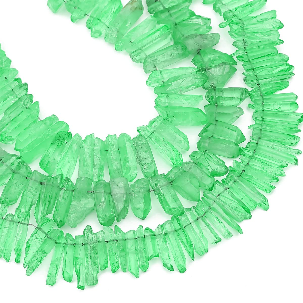 BEADIA Green Titanium Coated Crystal Quartz Spike Point Stick Beads Rough 1.0"-1.5" for Jewelry Making 15 Inch/Strand