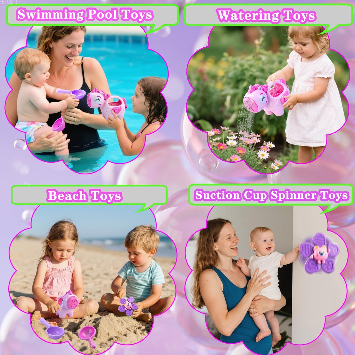 Baby Bath Toys for Kids Ages 1-3, Bathtub Toys for Babies 6-12-18 Months Toddlers, Suction Cup Spinner Toys & Unicorn Watering Can, Sand Beach Pool Water Table Toys for Infants Girls 1 2 3 4(Pink)