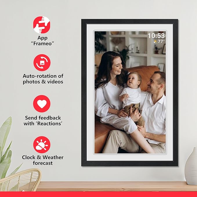 21.5inch FRAMEO Digital Photo Frame with 1920x1080 FHD IPS LCD Touch Screen, Dual-WiFi Share Moments via Frameo, 32GB Storage, USB Drive/SD Card Extend Storage, Auto-Rotate, Wall Mountable with VESA