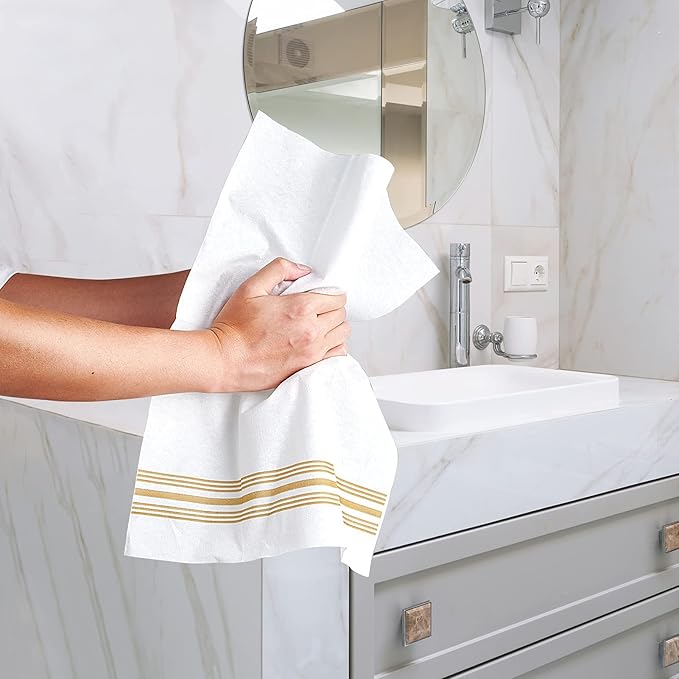 Vplus 300 PACK Guest Towels Disposable Bathroom, Decorative Bathroom Napkins Cloth Feel, Soft, and Absorbent Disposable Paper Hand Towel for Dinners, Kitchen, Parties, Weddings, Christmas Party