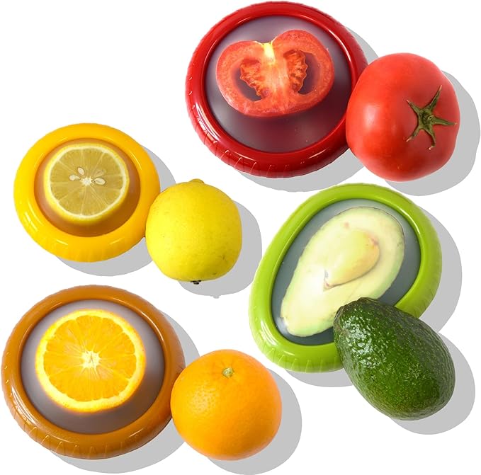 Silicone Food Storage Containers Avocado Saver for Fridge Onion Storage 4-Piece Set Reusable Anti-Oxidation Box Perfect for Vegetables Fruits Lemons Garlic Tomatoes Potatoes