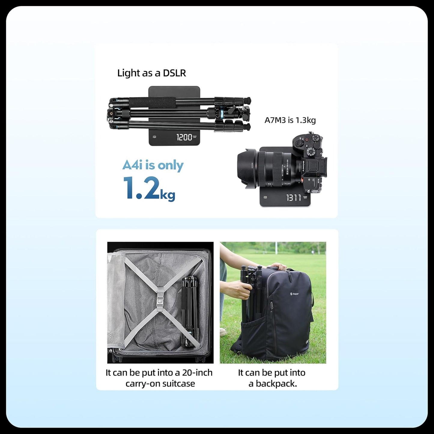 Fotopro 73" Camera Tripod, Aluminum Compact Travel Tripod and Monopod with 360° Ball Head Quick Release Plate, Professional Camera Tripod for DSLR, A4I A5I (Blue, 80 Inch)