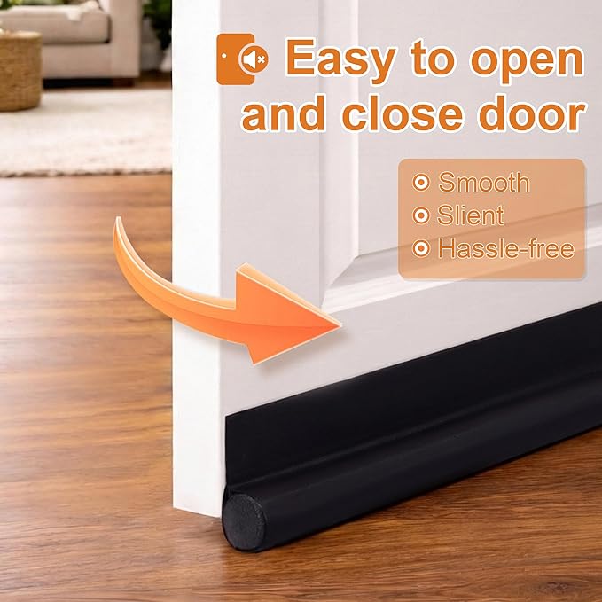 HomeProtect Door Draft Stopper 2 Pack Adjustable, Door Sweep for Bottom of Door, Weather Stripping Door Seal Interior & Exterior, Block Cold Air, Sound Light Dust, Easy to Install,30” Black