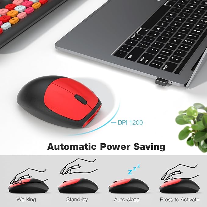 MOFII Wireless Keyboard and Mouse Combo, Colorful Full Size Keyboard with Number Pad, Silent Cute Wireless Mouse, 2.4GHz Dropout-Free Connection, for PC Laptop Computer (Black Color)