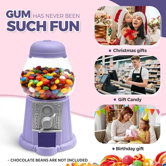 Heleeron Mini Gumball Machine Food Candy Dispenser for Kids,Vintage-Style Bubble Gum Machine (2 units-pink and purple)