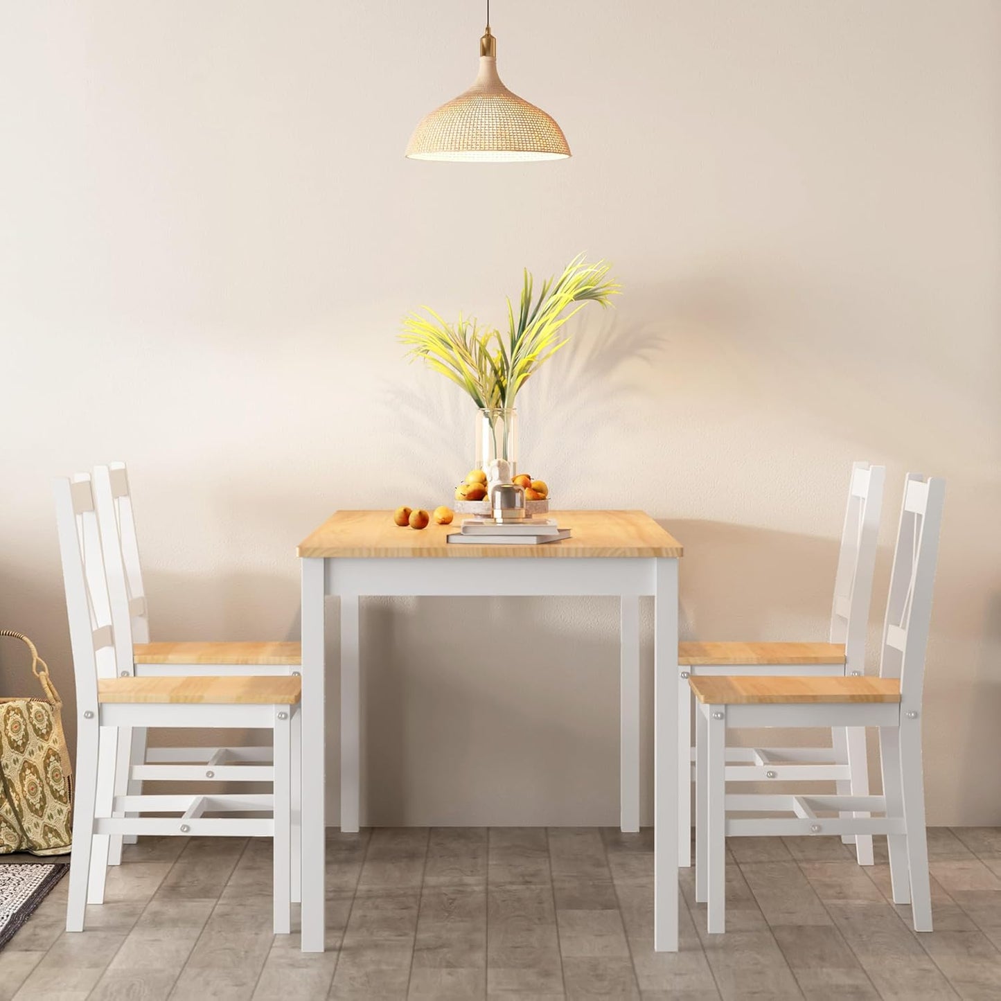 SogesPower Dining Table Set for 4, 5-Piece Wood Kitchen Dining Table Set with 4 Chairs for Kitchen Dining Room Restaurant Small Space, 47" White&Oak