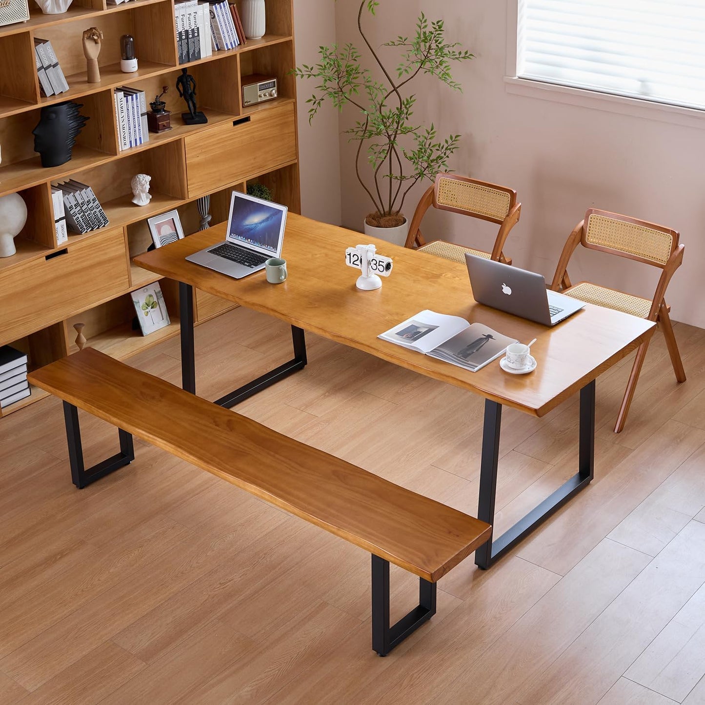 Modern Solid Wood Executive Desk – Spacious and Minimalist Home Office Workstation Perfect for Writing and Professional Use (Light Brown, 70.87in)