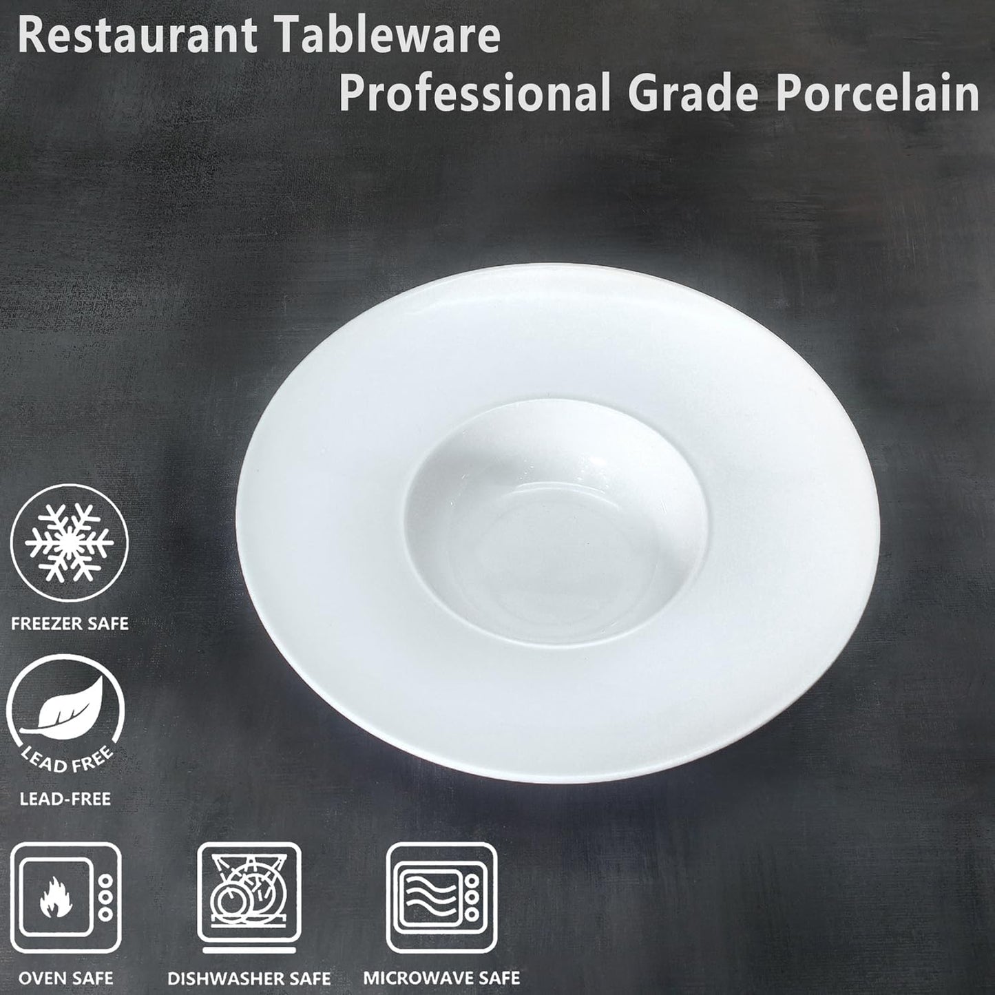 Ceramics Rimmed Soup Bowls 5.1 oz, White 8.5 inch Exquisite small soup plate Set of 4, Pasta plates With Rim is the best choice for hotels, kitchens, fine restaurants and gourmets