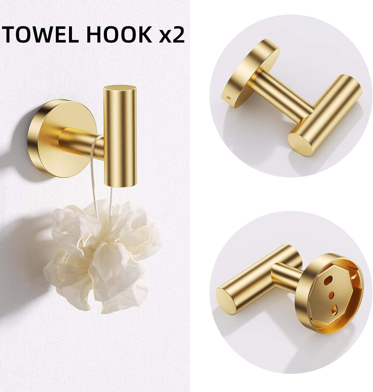 TURS Brushed Gold 5 Piece Bathroom Hardware Set, SUS304 Stainless Steel Bath Towel Bar Set, Bathroom Towel Rack Set Wall Mounted
