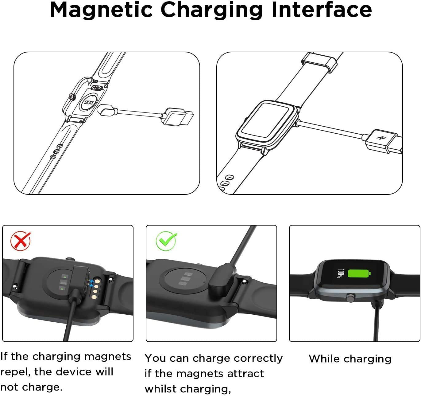 Lamshaw Compatible For Lige Smart Watch Charger, Magnetic Usb Replacement Charging Cable Compatible With Lige Smart Watch (White