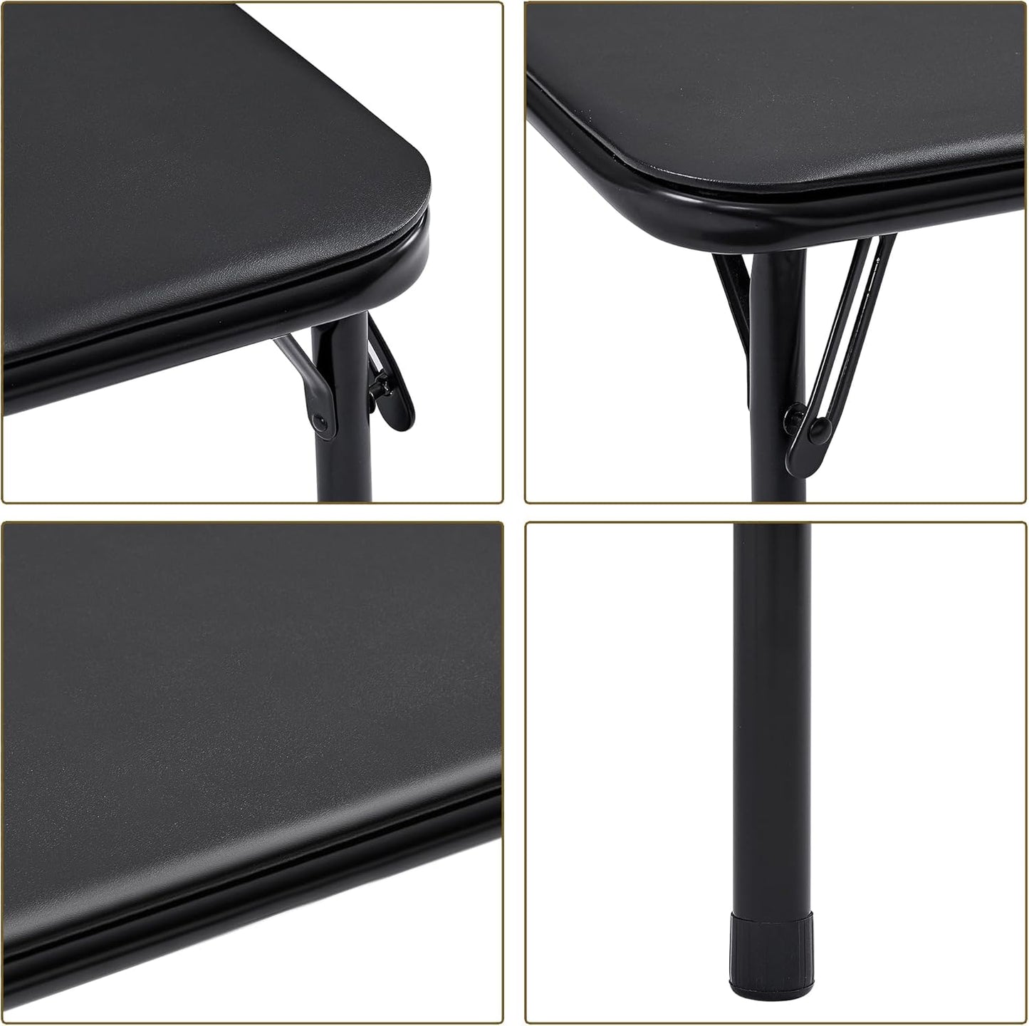 VECELO Folding Card Table and Chair Set of 5 Portable with Padded Tabletop, No Assembly Required, Black