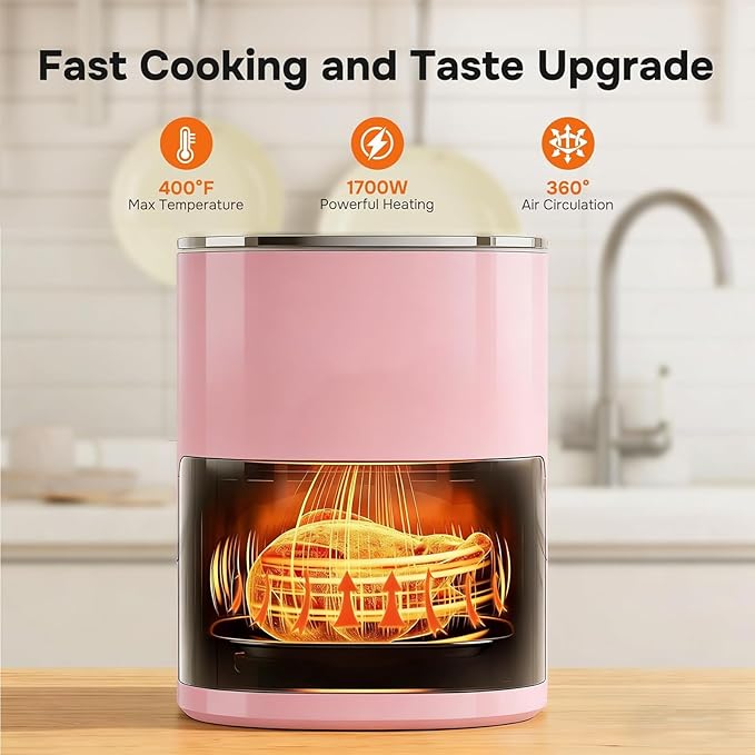 Simple Deluxe 12-in-1 Air Fryer 6.34 Qt, Digital Preset Airfryer with Visible Window, Nonstick and Dishwasher-Safe Basket, Air Fry, Roast, Bake, Dehydrate, Fries, 1700W, Pink