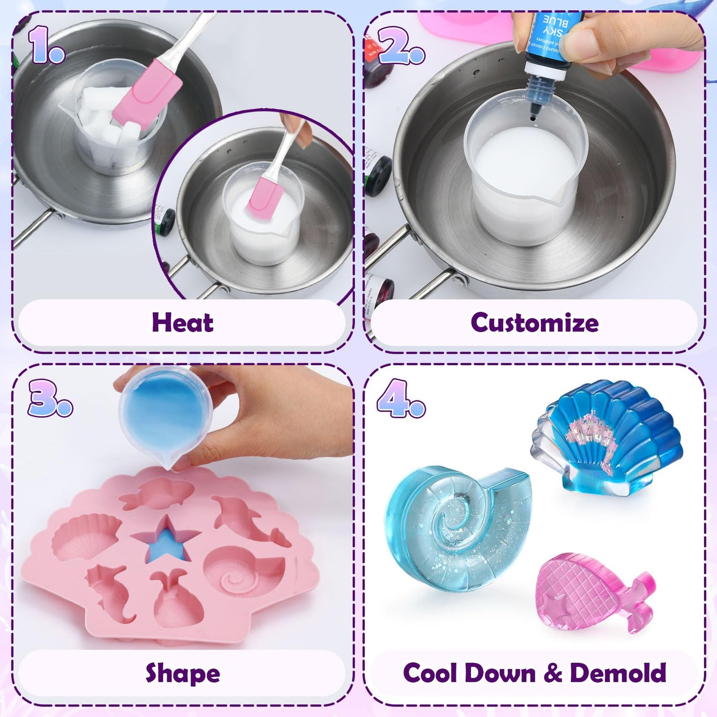 Golray Mermaid Soap Making Craft Kit Kids Toy, 18 Model, 6 Ink, 2 Essential Oil Supply, Art and Craft for Kid Girl Age 8-12 Year Old Ocean Animal Toy Birthday Gift, DIY Science Kits (Create 16+pcs)