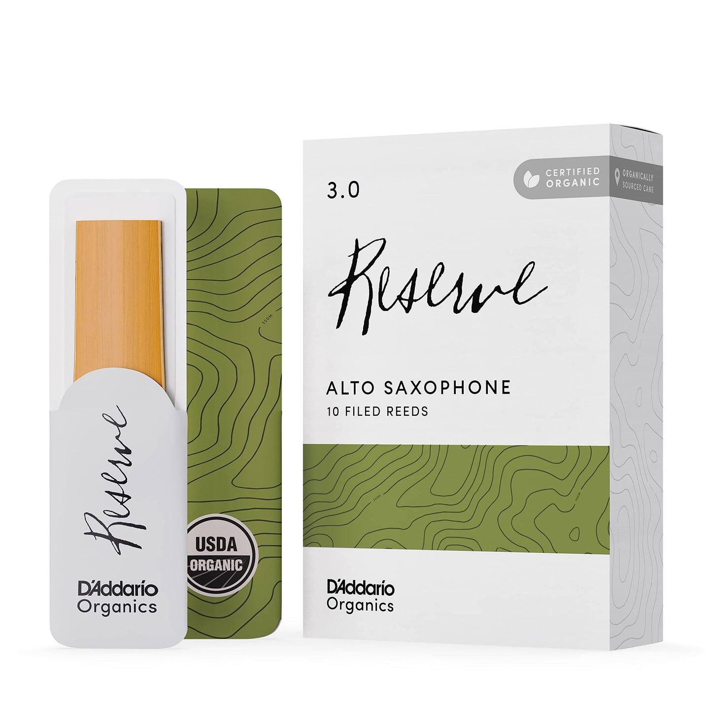 DAddario Organic Reserve Alto Saxophone Reeds - Sax Reeds - Individually Sealed - 3.0 Strength, 10 Pack
