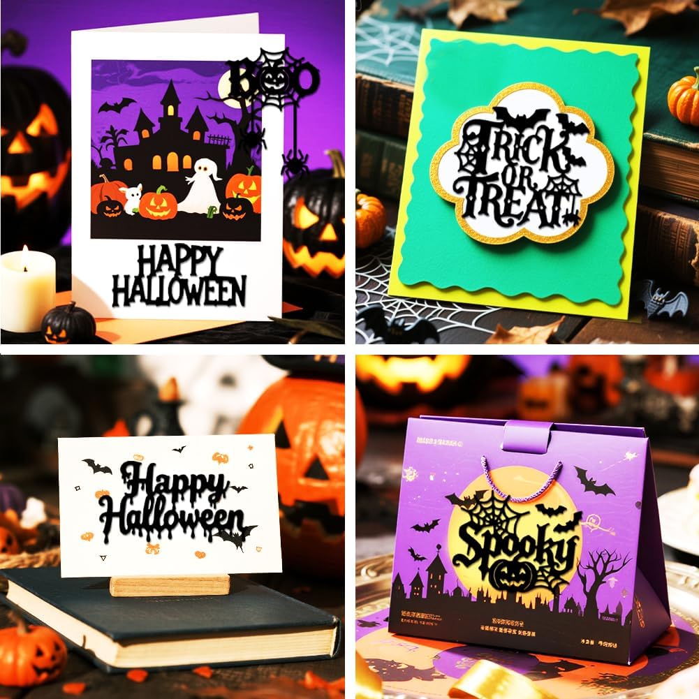 MAYJOYDIY Halloween Word Art Cutting Dies Happy Halloween Letters Metal Die Cuts Spooky Words Metal Stencil Template for Card Making Scrapbooking Paper Craft Album Stamps DIY Decorative
