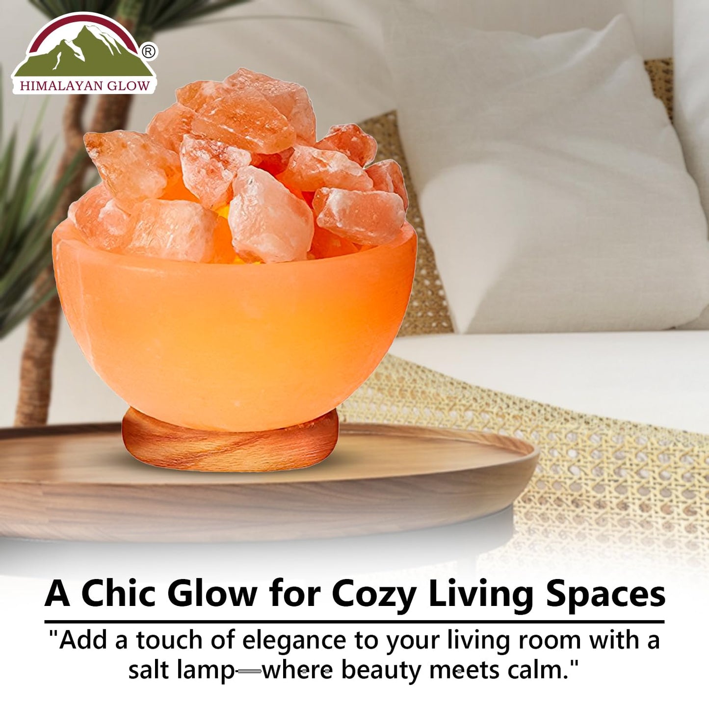 Himalayan Glow Natural Pink Salt Bowl Night Lamp with Crystal Chunks | Hand-Carved Himalayan Salt Lamp for Air Purification and Calming Ambiance