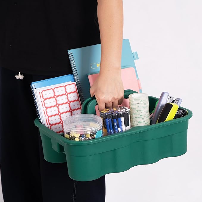 Matthew Large Plastic Tote Tool & Deluxe Supply Cleaning Caddy with Handle Portable Shower Basket Storage Caddy for Cleaning Products Organizer,Take-Out Coffee/Soft Drink,Bath Multi Use - Green