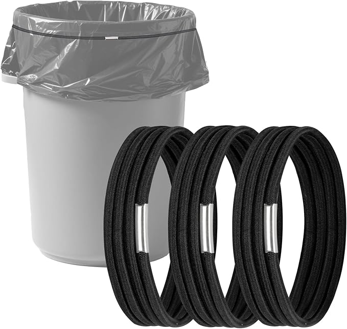 Trash Can Rubber Bands, Heavy-Duty Garbage Bag Holder for 32-55 Gallon Bins, Large Garbage Can Rubber Bands with High Elasticity, Band to Hold Trash Bags in Place, Set of 3 in Black
