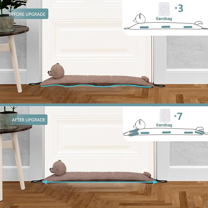 Marwood Under Door Draft Stopper Decorative Wind Stopper 30 inch for Door & Window, Weighted Animal Air Draft Stopper Snake Noise Blocker for Bottom of Door with Hanging Loops - Bear