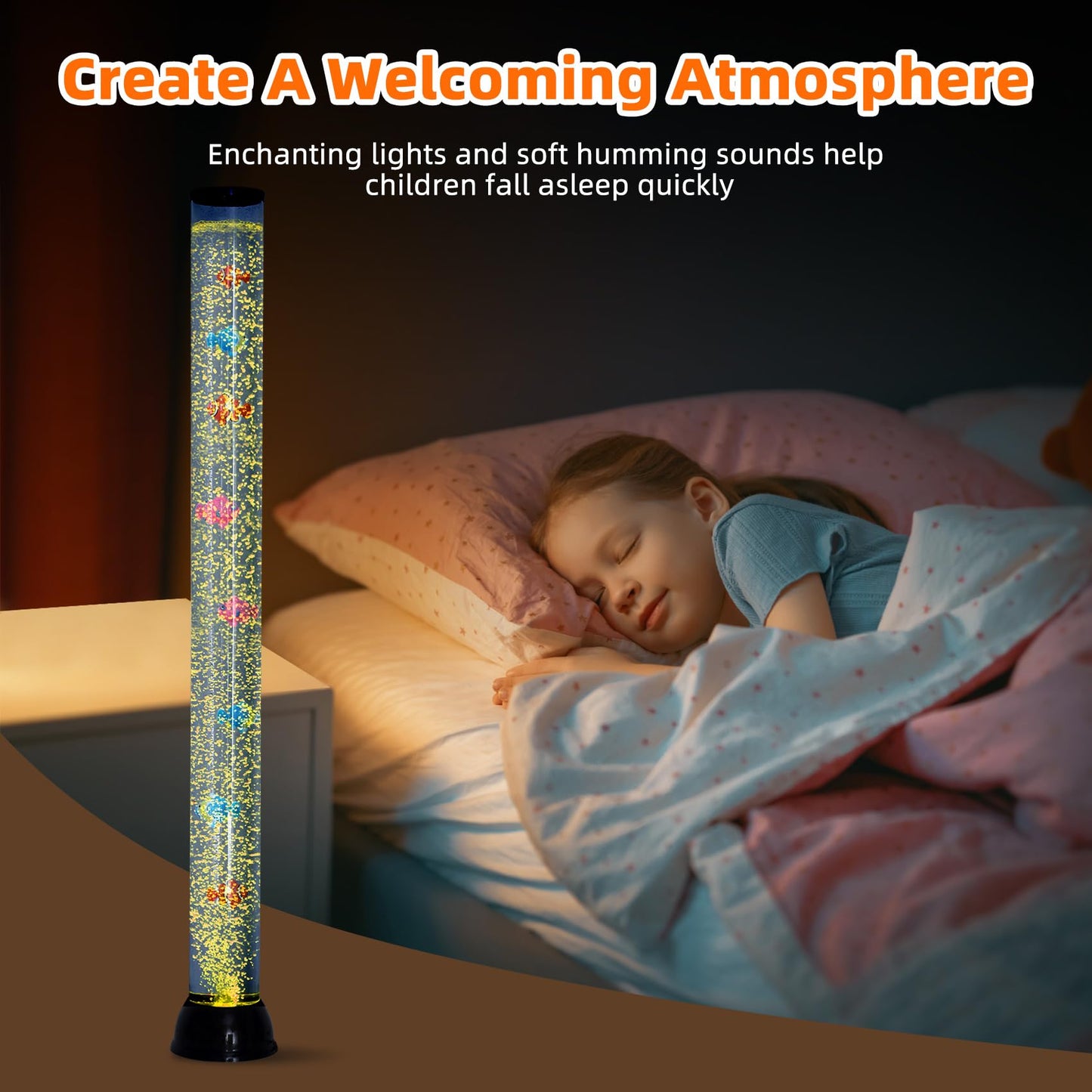 4FT Sensory LED Water Bubble Tube Lamp with 12 Fish and Color Changing Light Effects, Sensory Bubble Tube Lamp for Autistic ADHD Children Alleviating Stress and Anxiety in Adults