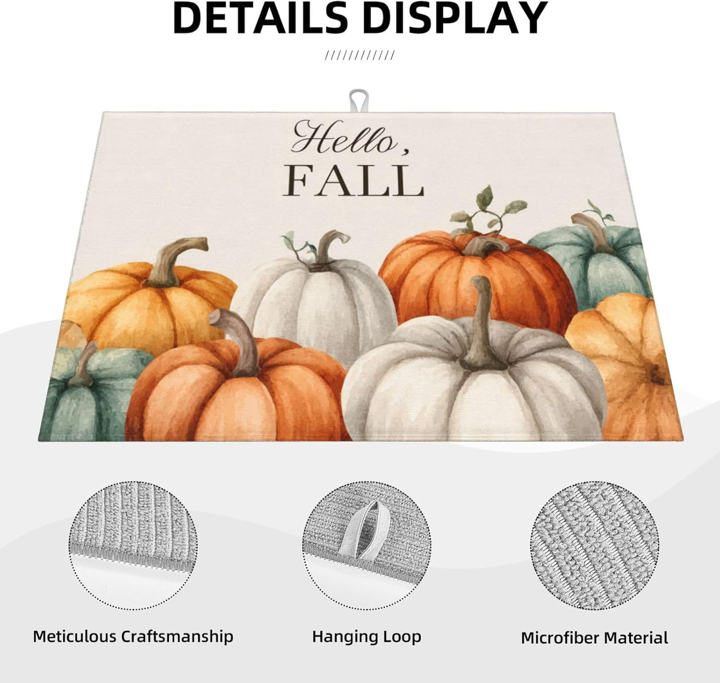 Dish Drying Mat Pumpkin Fall Autumn Thanksgiving for Kitchen Counter Absorbent 18x24 Inch Microfiber Dishes Plate Glass Dry Draining Pad Reversible Washable