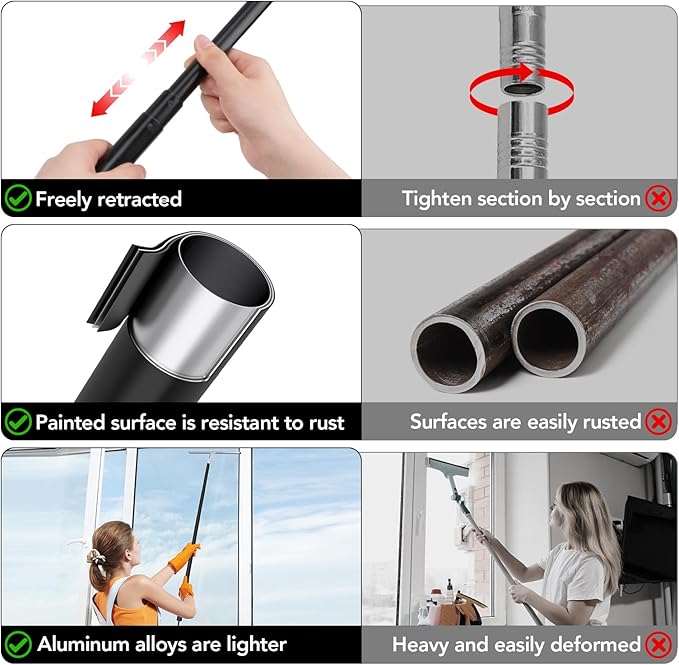 Shower Squeegee with Long Handle, 15-51" Telescopic Squeegee for Window Cleaning, Window Squeegee for Glass Doors, Extendable Window Cleaner Tool for Tile Walls, Sliding Door, Floor, Car Windshield
