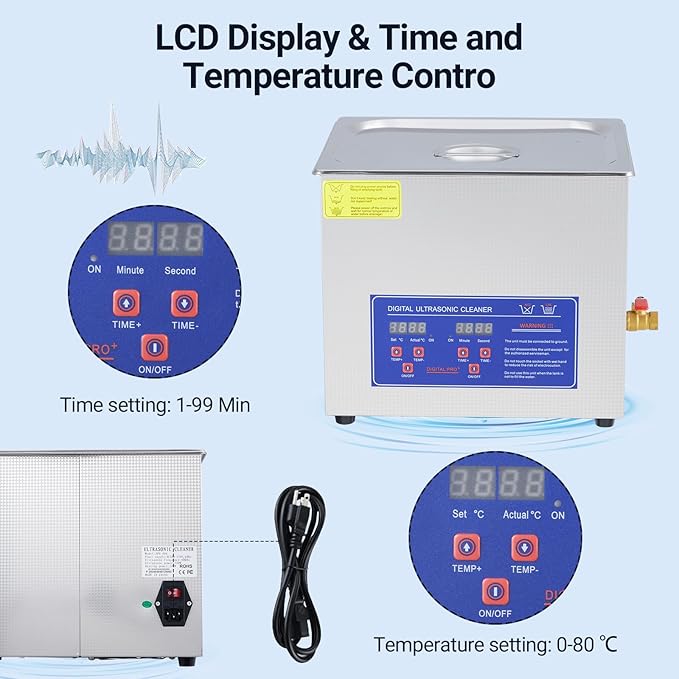 10L Professional Ultrasonic Cleaner Commercial | 40kHz with Digital Timer & Heater | for Jewelry, Watches, Eyeglasses & Small Parts Cleaning