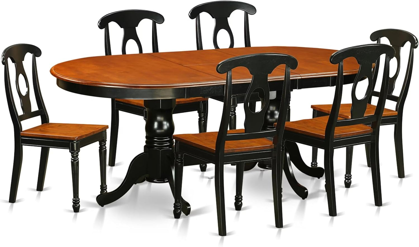 East West Furniture PLKE7-BCH-W 7 Piece Kitchen Table & Chairs Set Consist of an Oval Dining Room Table with Butterfly Leaf and 6 Dining Chairs, 42x78 Inch, Black & Cherry