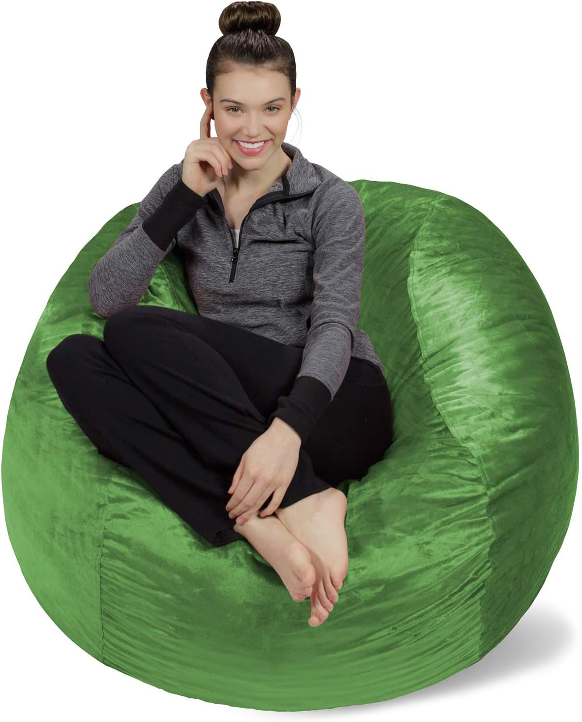 Sofa Sack Bean Bag Chair Cover Only, for Adults and Kids, Without Filling Comfy Fluffy Round or Oval Beanbag Chair Cover Replacement, Lazy Sofa Cover for Reading Chair or Floor Chair, 4-Feet, Lime
