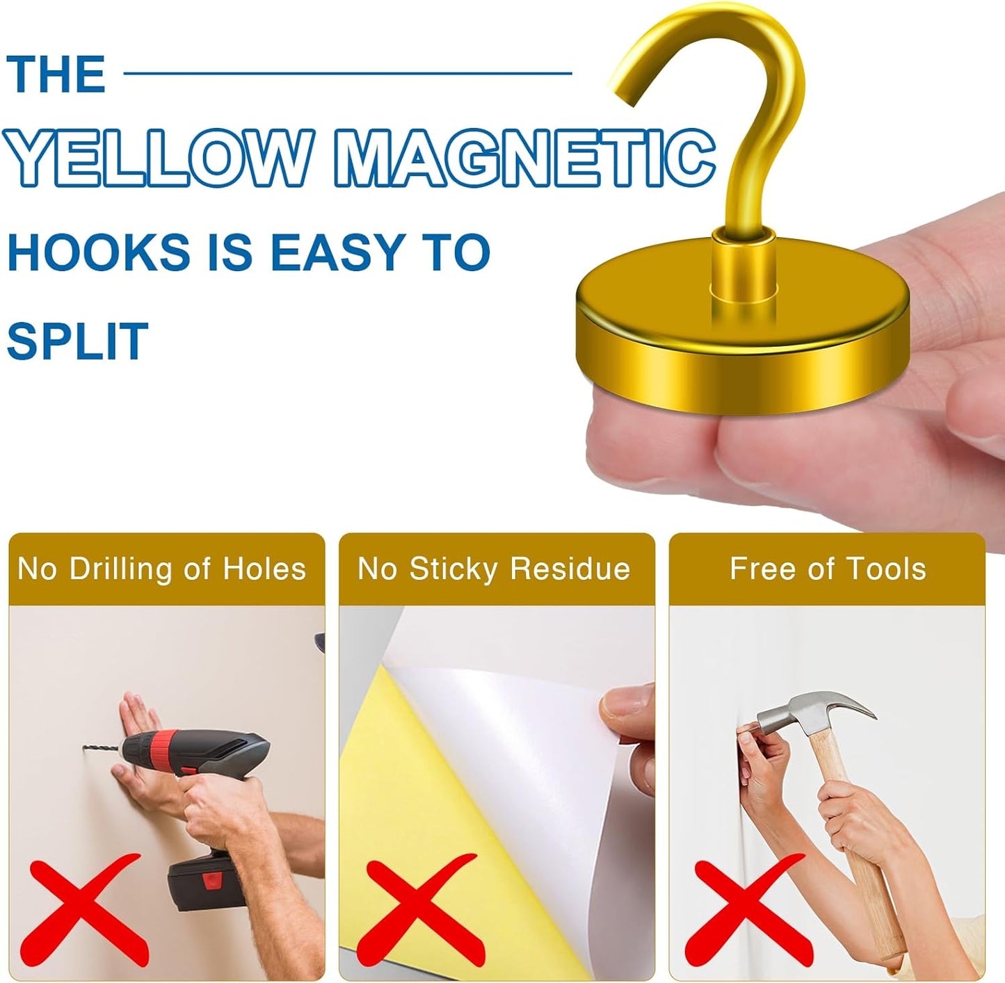 LOVIMAG Magnetic Hooks Heavy Duty, 120LBS Strong Magnetic Hook Cruise for Hanging, Yellow Magnets with Hook for Refrigerator, Grill, Garage, Tool Room, Kitchen, Locker, Metal Door, Home Etc- 4 Pack