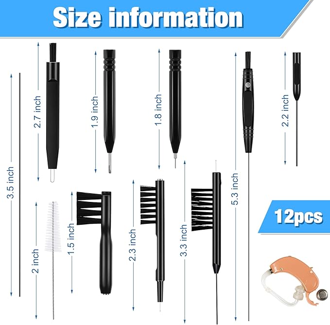 Patelai 12 Pieces Hearing Aid Cleaning Kit Multi Functional Hearing Aid Brush Cleaning Tools for Earbuds, Headphones, Amplifiers with Wax Loop and Magnet Set with Bag, Gifts for Relatives