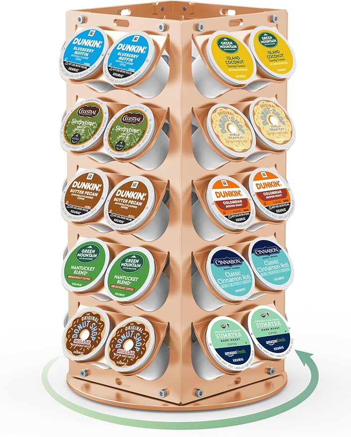 K Cup Holder, Coffee Pod Holder for Keurig – 360° Rotating Aluminum Coffee Organizer for Countertop,Saving Design with Anti-Slip Base for Kitchen or Office,Capacity of 40 Pods (Gold)