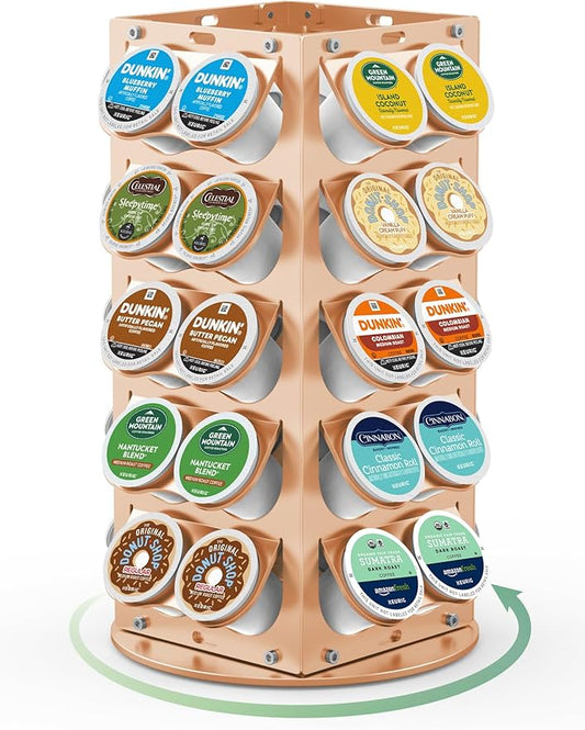 K Cup Holder, Coffee Pod Holder for Keurig – 360° Rotating Aluminum Coffee Organizer for Countertop,Saving Design with Anti-Slip Base for Kitchen or Office,Capacity of 40 Pods (Gold)