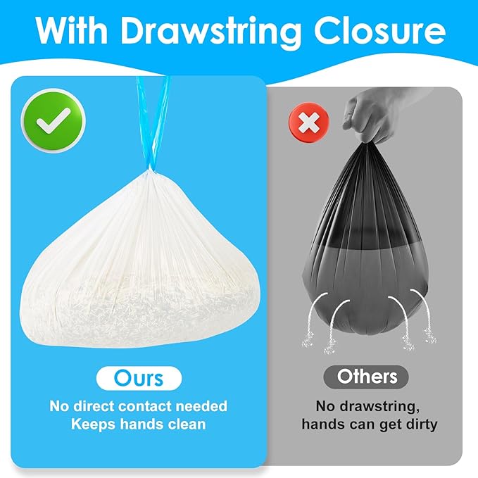Cat Litter Bags 60 Count, 21.65"x11.8" Drawstring Close Litter Box Liners for Automatic Litter Box,Thick Cat Poop Bags,Easy to Clean,Heavy Duty Robot Bag for Self-Cleaning Box