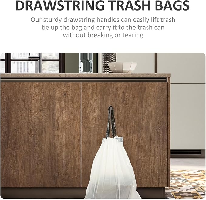DOITOOL 60Pcs Thick Drawstring Trash Bags Garbage Pouches with Material Disposable Rubbish Bags for Kitchen and Home Use