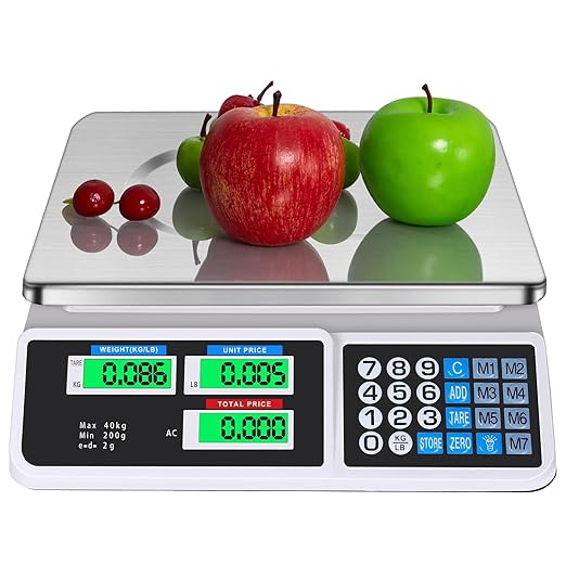 CHENDY 88lb/40kg Digital Commercial Price Scale, Price Computing Scale, Commercial Scale for Food with Dual LCD Display for Farmers Market, Retail Outlets, Meat Shop, Deli
