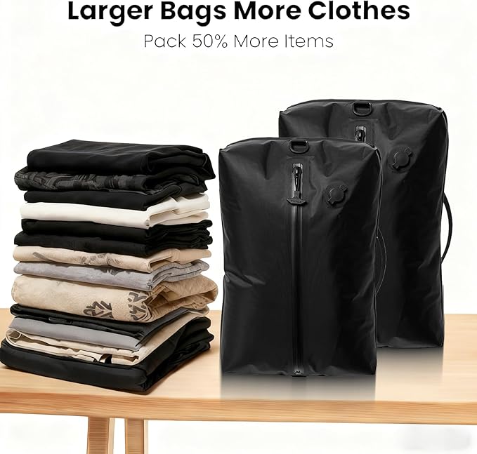 Vacuum Storage Bags for Travel with Portable Pump, Upgraded Vacuum Compression Bags for Travel, IPX8 Waterproof Zipper & 420D Nylon, Includes Electric Pump, Save 60% Luggage Space, 5-7 Day Trip