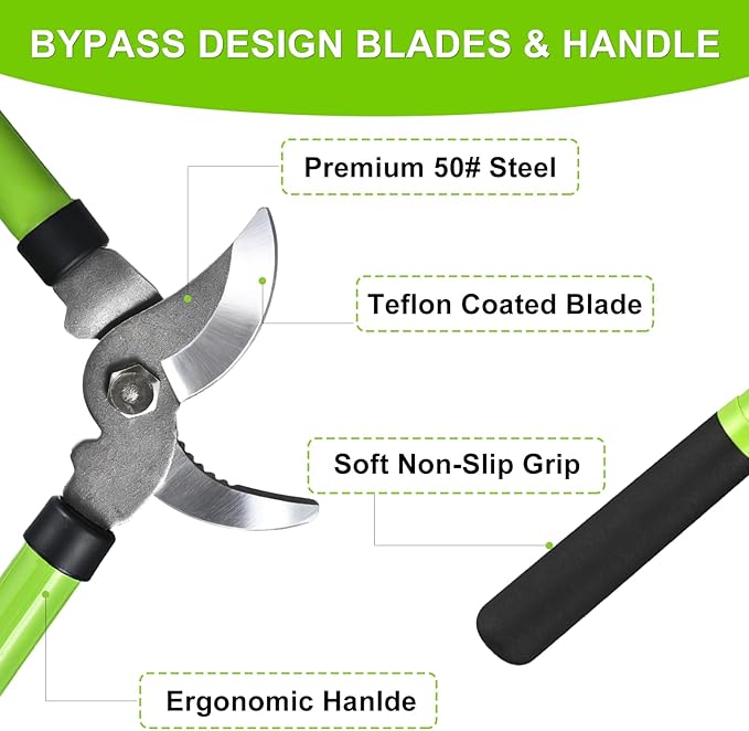 YIAD Garden Shears Set, Pruning Shears & Steel Blade Loppers for Gardening, 1.5-Inch Cutting Capacity Labor Saving Tree Trimmer, Heavy Duty Garden Clippers for Branch, Shrub, Plant, Flowers