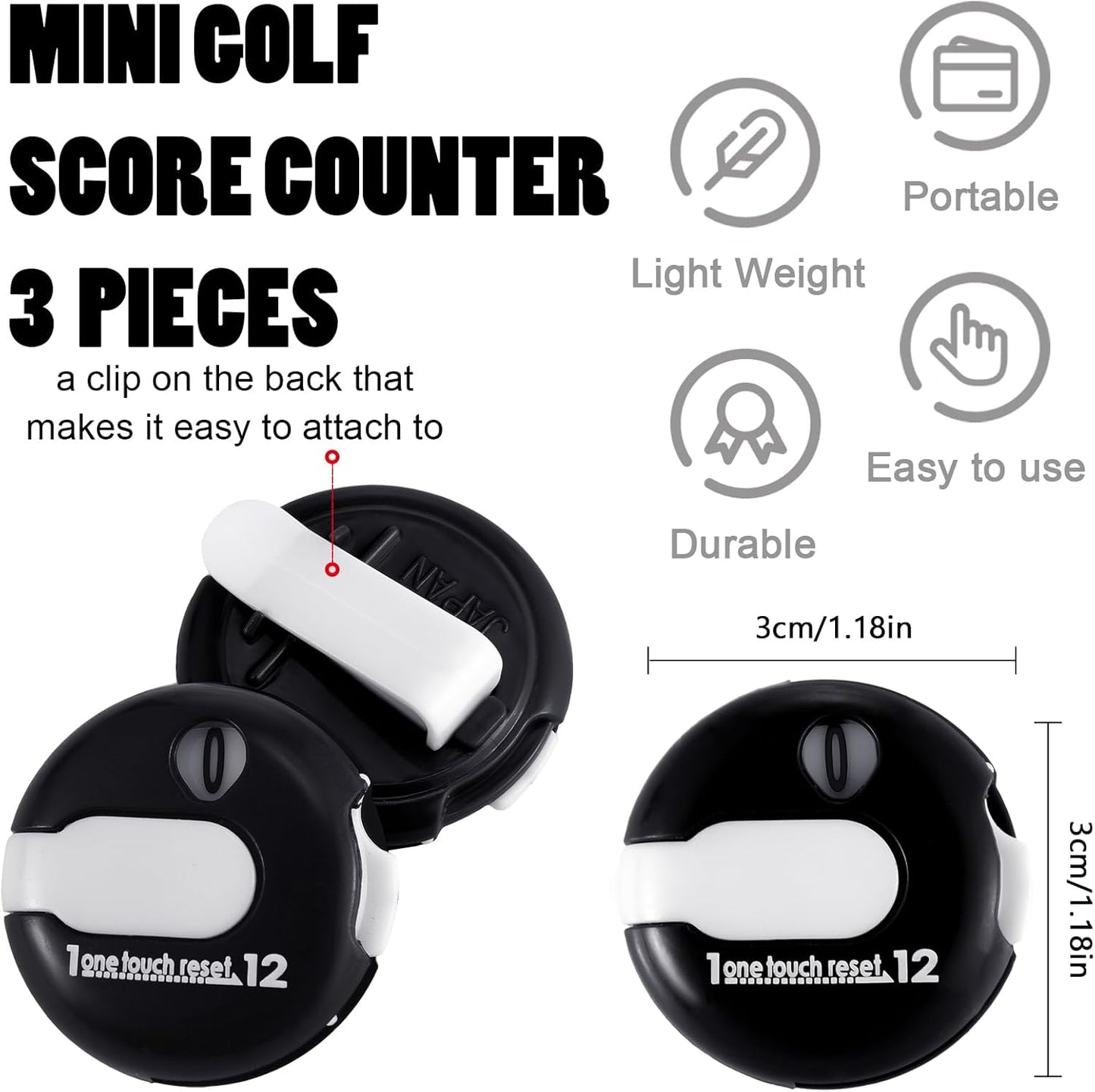 Frienda Golf Score Counter Mini Golf Stroke Counter with One Touch Reset and Simple Attachment to Scorekeeper Glove in
