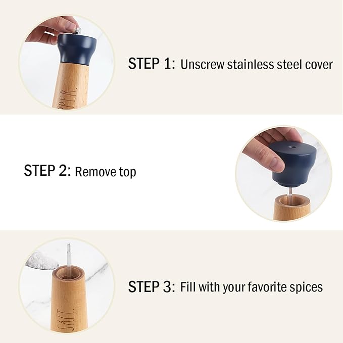 Rae Dunn Salt and Pepper Grinder Set of 2 - Bamboo Sea Salt Pepper Grinder - Classy Salt and Pepper Shakers - Pepper Mill & Salt Mill, Blue