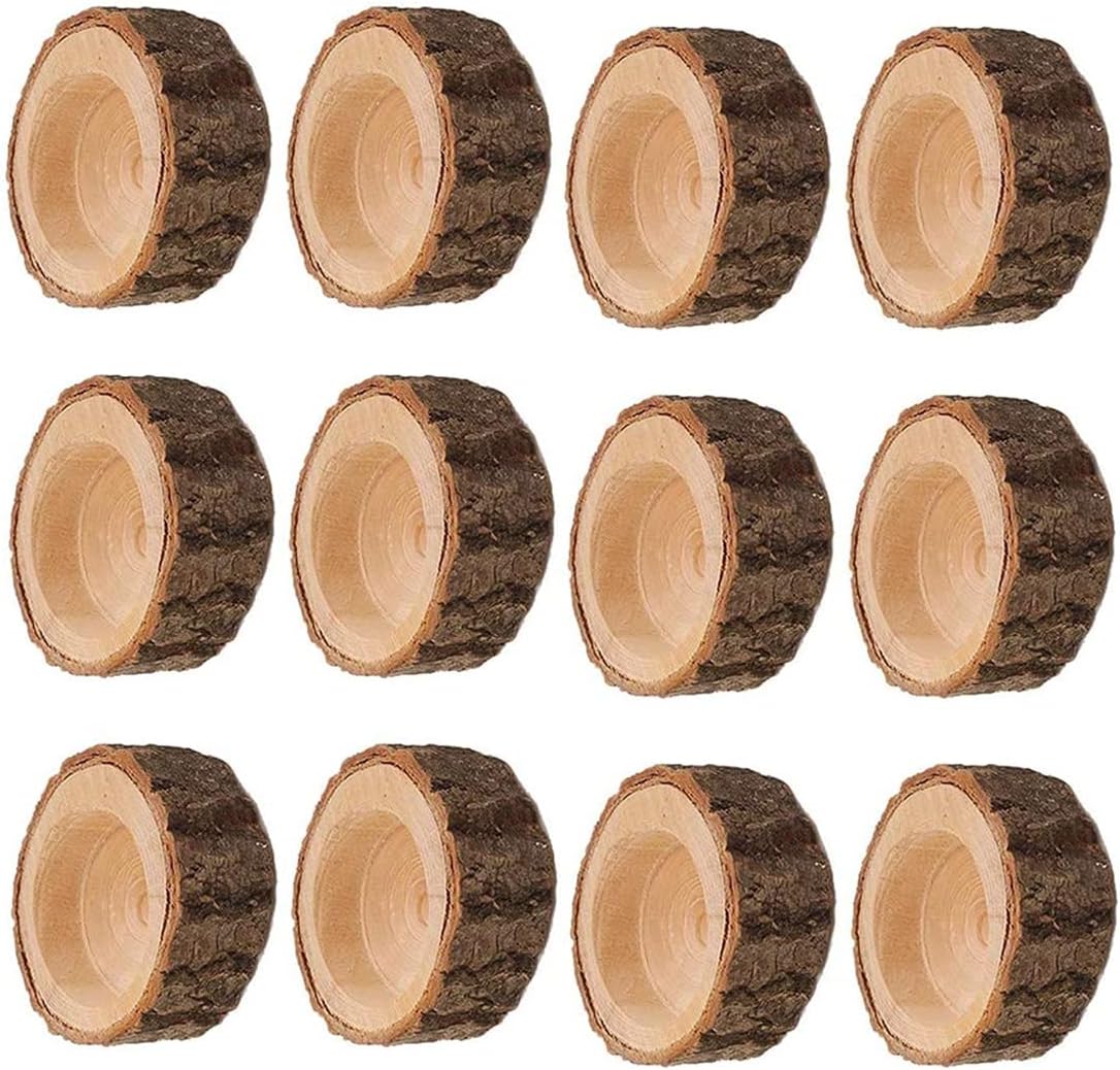 Set of 12 Wooden Tea Light Candle Holders, Personalized Natural Wooden Votive Vintage Tea Light Candle Holders for Rustic Centerpieces for Dining Table Wedding Party (2.36" W*0.98" H)