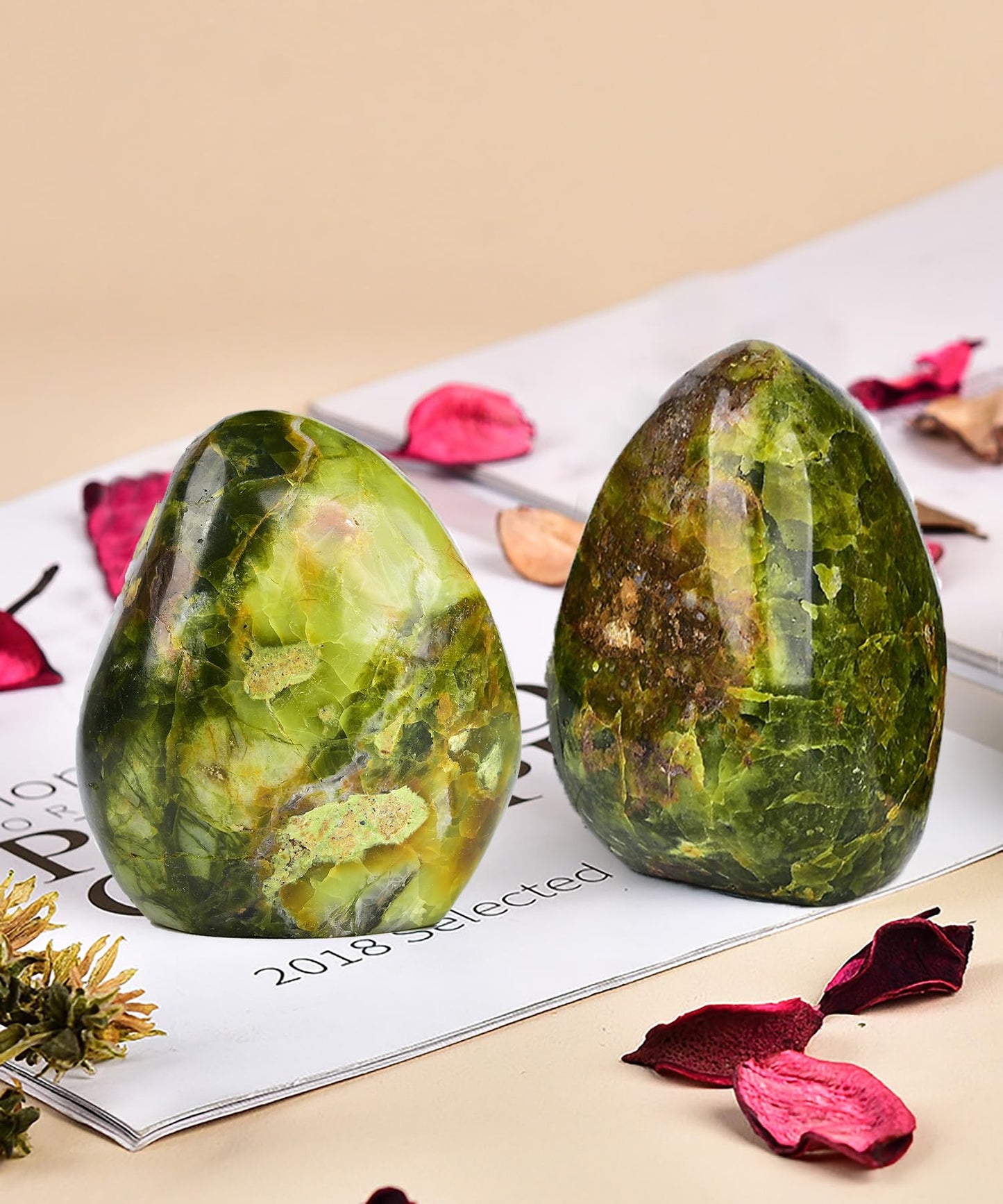 AMOYSTONE Natural Green Opal Polished Worry Stone for Anxiety Relief - Handheld Healing Crystal Reiki Gemstone, Pocket Size Decorative Stone (Mini 0.3~0.5 LBS)