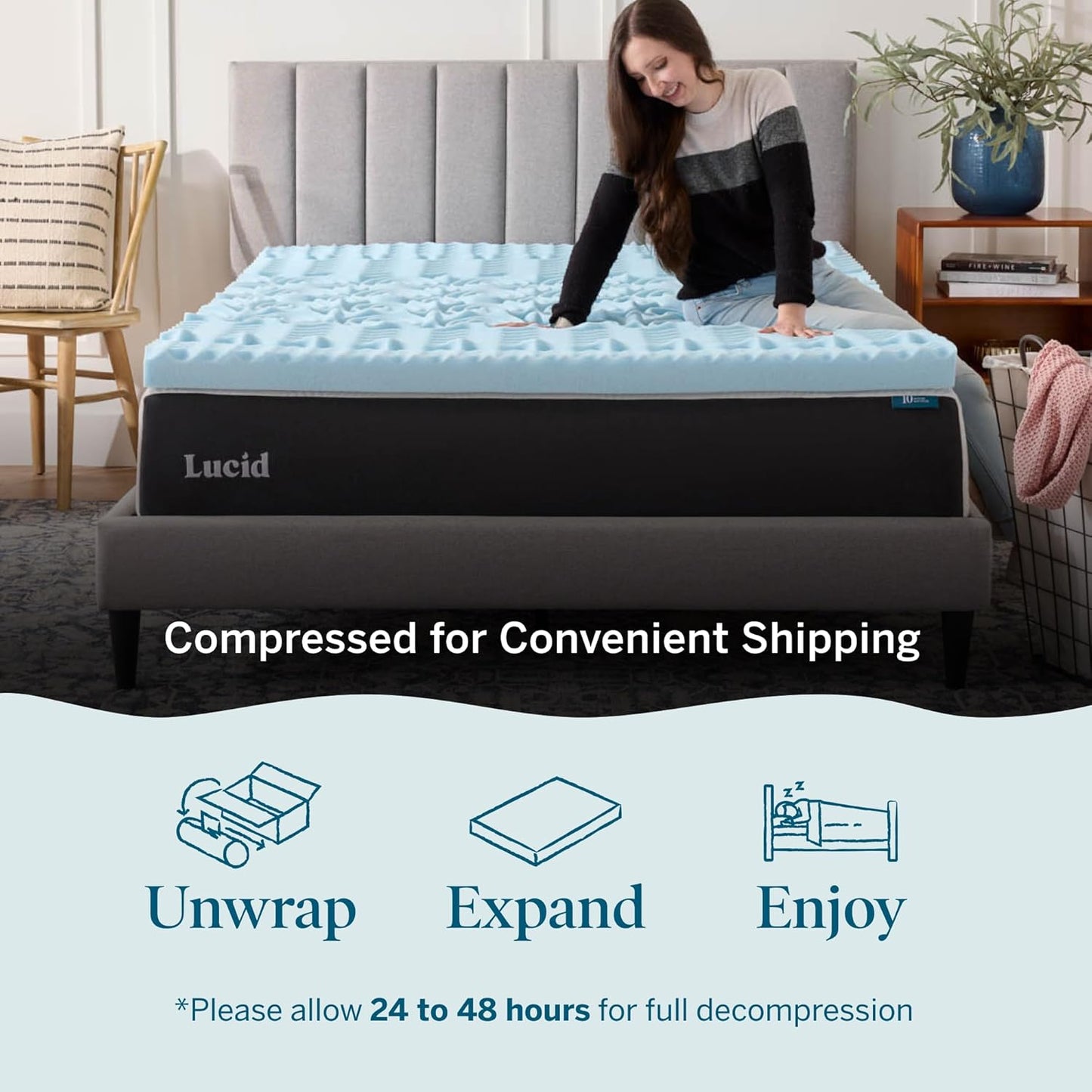 LUCID Cooling Gel, 3 Inch, 5 Comfort Zone Infusion, Plush Memory Contour, CertiPUR Certified Foam Mattress Topper, Twin XL