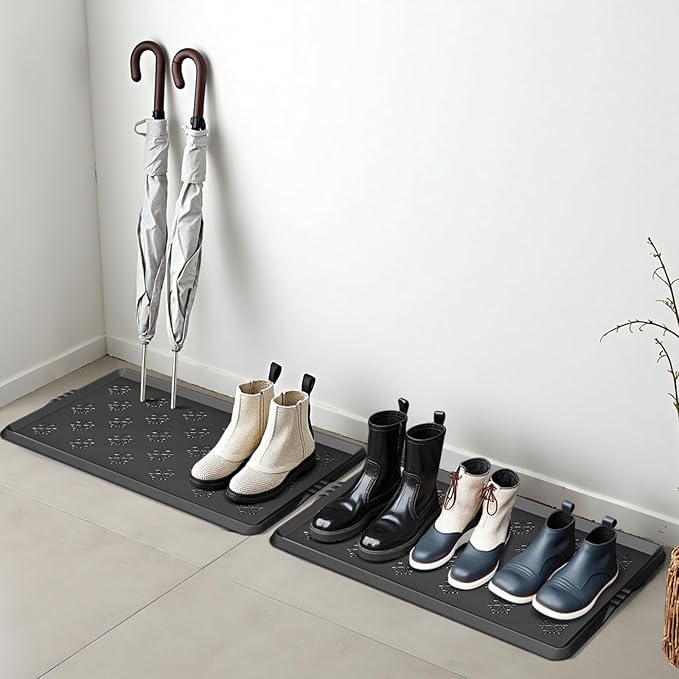 Azadx Rubber Boot Tray, Shoe Trays for Entryway, Versatile Boot Mat Tray with Raised Edge, Rubber Door Mat for Outdoor Doormats, 16x32 Inch 2 Pack