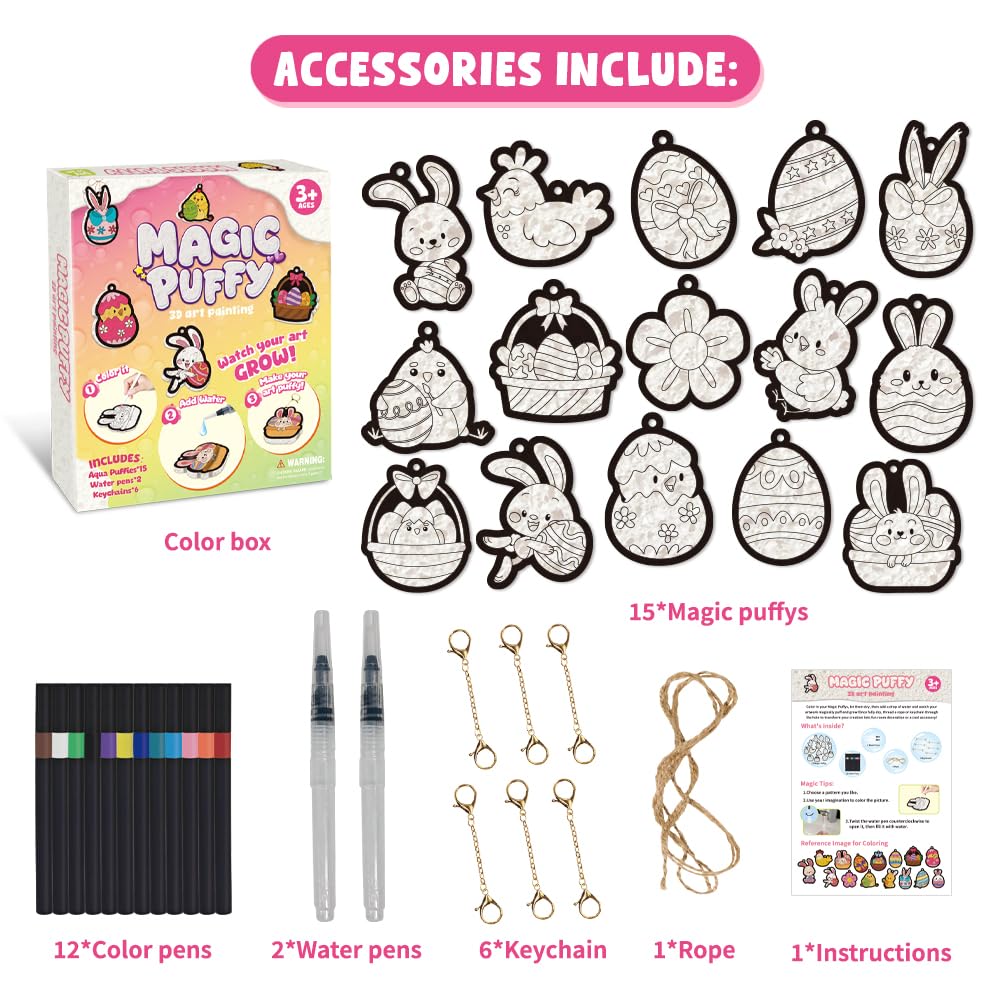 Artnedu Magic Foam Texture Painting Kit,Mess-Free Paint by Number Craft, DIY Color & Inflate Activity, Creative Gift for Girls & Boys Ages 4, 5, 6, 7, 8, 9, 10（Cute Bunny Theme）